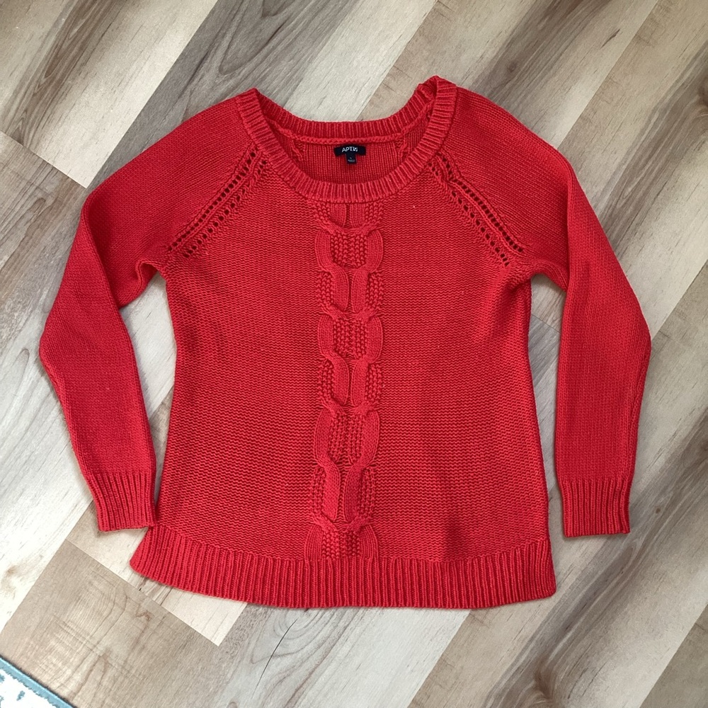 Apt. 9 Vibrant Orange Red Crew Neck Cable Knit Sweater | winter casual women’s L